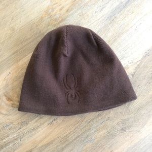 NWOT Spyder Beanie Solid Brown lined white fleece